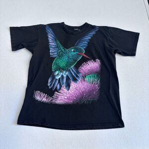 Vintage Hummingbird Graphic T-shirt Unisex XL Black Green Single Stitch 90s